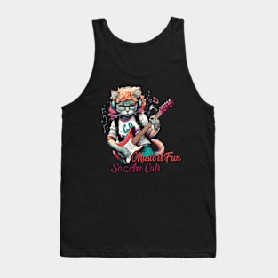 cat music slogan -  musician cat plays guitar Tank Top